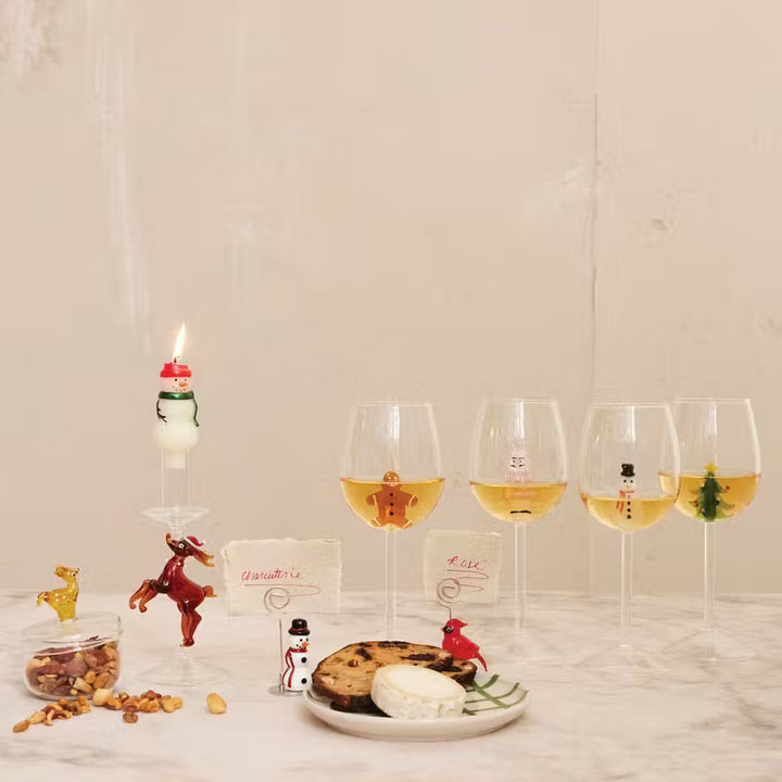 Stemmed Wine Glass w/ Holiday Figurine Inside, 4 styles